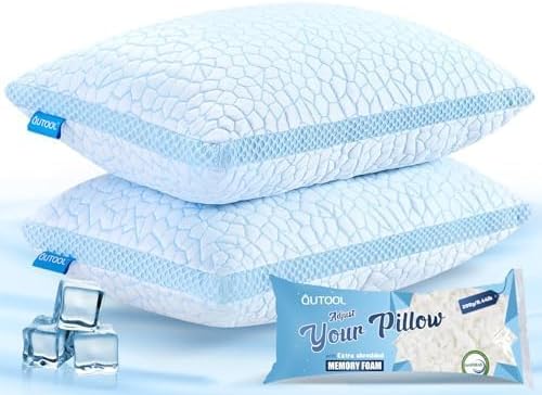 QUTOOL Double Sided Cooling Pillow for Hot Sleepers, Shredded Memory Foam Pillows Standard Size Set of 2, Adjustable Soft & Firm Gel Bed Pillow for Side, Back, Stomach Sleepers