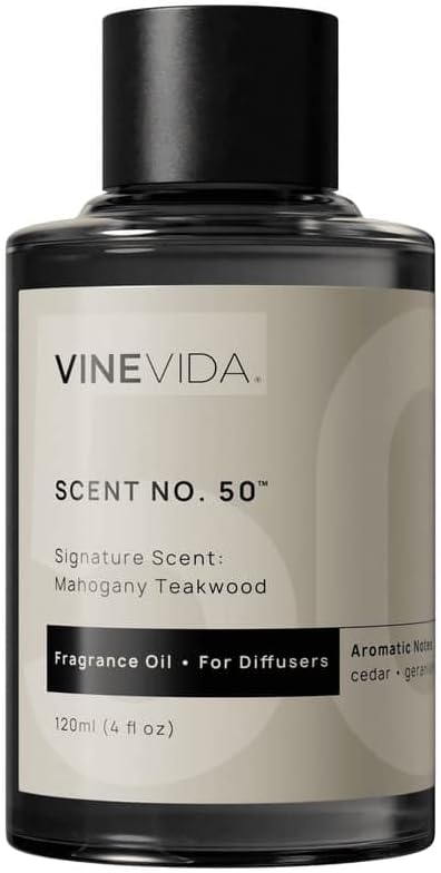 VINEVIDA Mahogany Teakwood Fragrance Oil for Cold Air Diffusers - 4 Fl Oz - Essential Oils for Diffuser Oil Refill & Air Freshener Room Spray