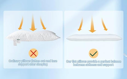 SWTMERRY Flat Pillows for Sleeping,Ultra Thin Bed Pillows Standard Size for Stomach and Side Sleeper 7D High Support 2.5 inch Height Slim Bed Pillow