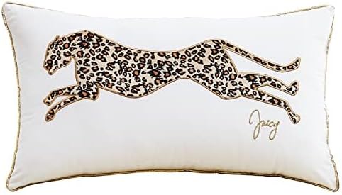Juicy Couture Reversible Velvet Cheetah Pillow, 14" x 24" Decorative Pillow, White
