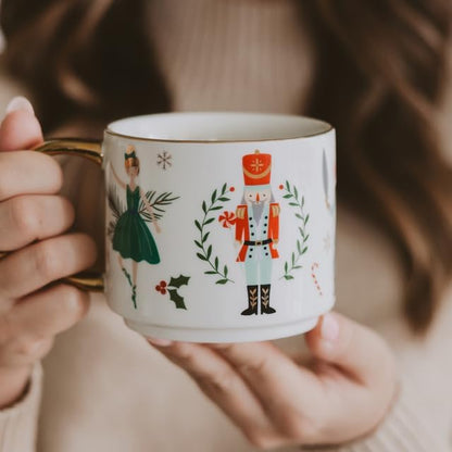 Sweet Water Decor Nutcracker Coffee Mug, 14oz China Christmas Mug with Gold Handle, Large Holiday Winter Cup for Coffee, Tea & Hot Chocolate, Stocking Stuffer Gifts for Women