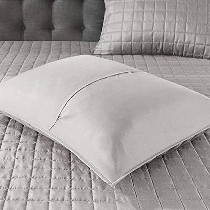 Madison Park Heritage Comforter Quilt Combo Set - Modern Luxury Design, All Season Down Alternative Bedding, Matching Shams, Decorative Pillows, Full/Queen(90"x90"), Color Block Grey 8 Piece