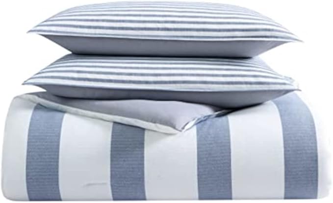 Nautica - Twin Comforter Set, Reversible Cotton Bedding with Matching Sham, Medium-Weight, Dorm Essentials, Oeko-Tex Certified (Fairwater Blue)