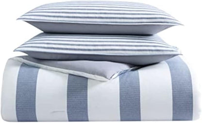 Nautica - Queen Comforter Set, Soft & Breathable Cotton Bedding with Medium Weight Feel, Reversible 3 Piece Bed Set with Matching Pillowcases (Fairwater Blue)