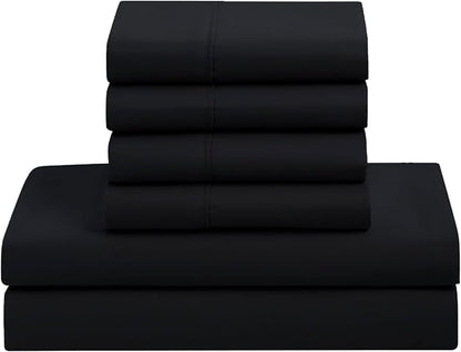 7 Piece Comforter Set Bag Solid Color All Season Soft Down Alternative Blanket & Luxurious Microfiber Bed Sheets, Queen, Buffalo Plaid Black/Gray/Black Sheet