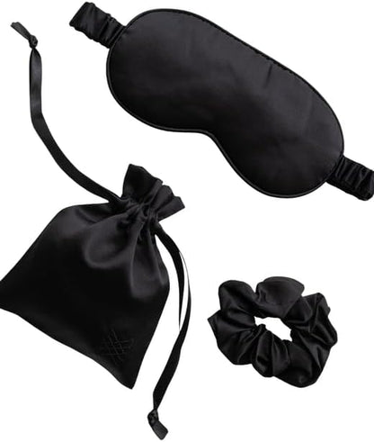 Silk Sleep Mask Set, 100% Mulberry Silk Mask with Hair Scrunchie - Black