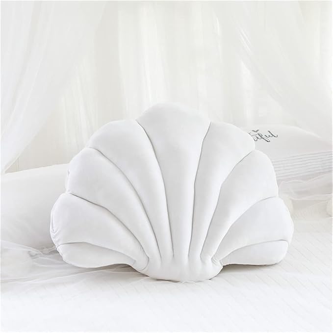 Patty Both Seashell Decorative Pillow Velvet Seashell Throw Pillow, Sea Shell Shaped Throw Pillow Decorative Pillows for Bed Couch Home Office Decor (White, Medium(17.2 * 13.2in 0.55kg))