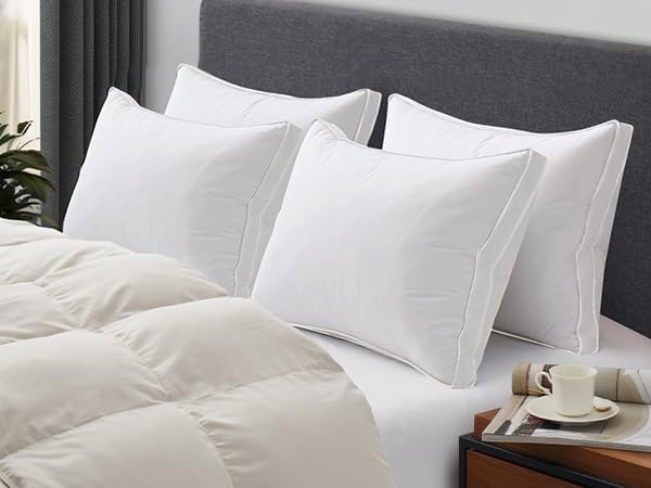 puredown® Goose Feather Down Pillows King Size Set of 2, 100% Cotton Cover, Luxury Hotel Collection Pillow, Soft Fluffy Medium Firm Bed Pillow for Back, Stomach or Side Sleeper.