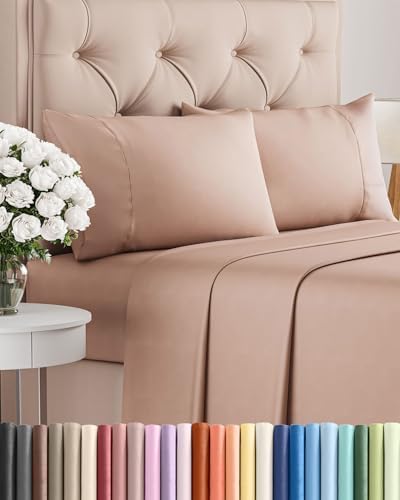 Twin 4 Piece Sheet Set - Comfy Breathable & Cooling - Ultra Soft Hotel Luxury Bedding Set with 8-16 Inch Deep Pockets - 1 Flat & 1 Fitted Sheet & 2 Pillowcases - Cozy, Wrinkle Free & Easy Care - Mauve