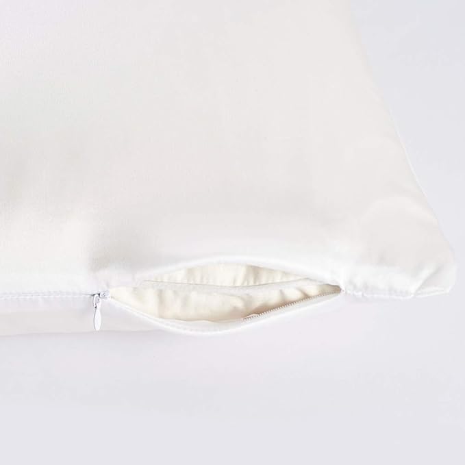 100% Pure Mulberry Silk Pillowcase with Zipper for Skin&Hair Care Both Sides Soft Breathable (White, King)