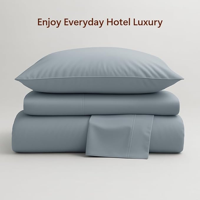 Peru Pima 415 Thread Count Percal Twin Sheet Set - 100% Peruvian Pima Cotton, 3 Piece (Flat, Fitted, 1 Pillowcase) - Cooling, Crisp, Deep Pocket, Hotel Quality Bedding - Slate