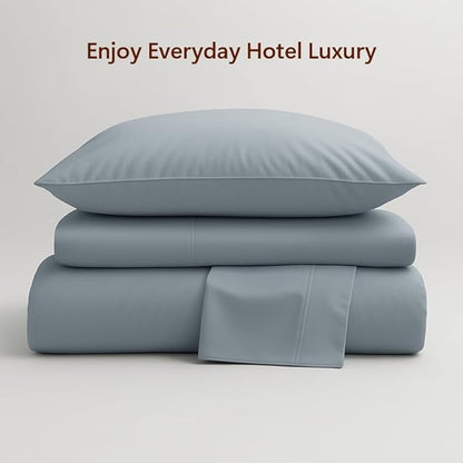 Peru Pima 415 Thread Count Percal Twin Sheet Set - 100% Peruvian Pima Cotton, 3 Piece (Flat, Fitted, 1 Pillowcase) - Cooling, Crisp, Deep Pocket, Hotel Quality Bedding - Slate