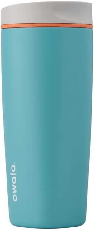 Owala SmoothSip Slider Insulated Stainless Steel Coffee Tumbler, Reusable Iced Cup, Hot Coffee Travel Mug, BPA Free, Grey/Blue (Beachy Breeze) 20 oz(Pack of 8)