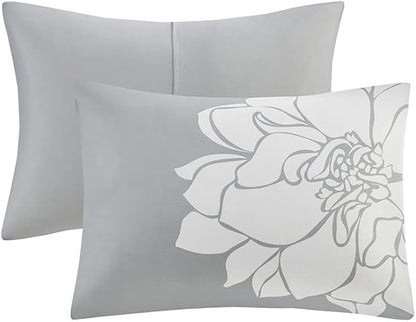 Madison Park Delilah Sateen Cotton Comforter Set, Breathable, Soft Cover, Modern Print, All Season Down Alternative Cozy Bedding with Matching Shams, King/ Cal King, Grey/Blush 3 Piece