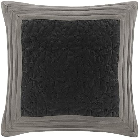 Madison Park Palmer Comforter Set - Faux Suede Design, Striped Accent, All Season Down Alternative Bedding, Matching Shams, Decorative Pillow, Bed Skirt, Full (82 in x 90 in), Black 7 Piece