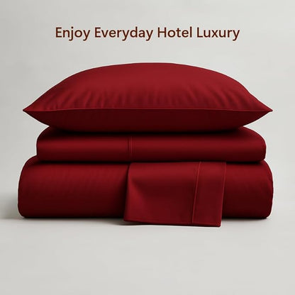 Peru Pima 415 Thread Count Percal King Sheet Set - 100% Peruvian Pima Cotton, 4 Piece (Flat, Fitted, 2 Pillowcases) - Cooling, Crisp, Deep Pocket, Hotel Quality Bedding - Burgundy