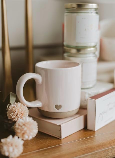 Sweet Water Decor Pink Heart Coffee Mug, 14oz Stoneware Cup with Handle for Hot Cocoa, Tea & Cider, Microwave & Dishwasher Safe, Romantic Valentine's Day Gift for Her