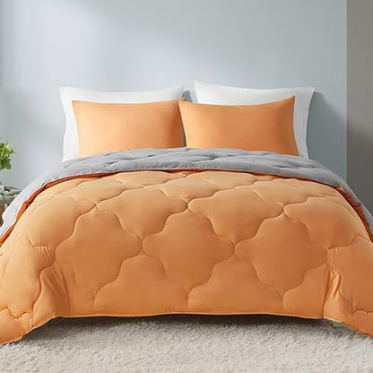 Comfort Spaces King Comforter Set, Chic Reversible Quatrefoil Quilting Comforters King, All Seasons, Lightweight Microfiber Bedding Set Matching Sham, Vixie, King Orange/Grey 3 Piece