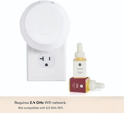 Capri Blue x Pura 4 - Smart Fragrance Diffuser Plug in Kit - Includes 1 Pura Diffuser + 2 Fragrance Refill Vials - Long Lasting Scents - LED Light - 2.4 GHz WiFi Required (Tinsel & Spice + Volcano)