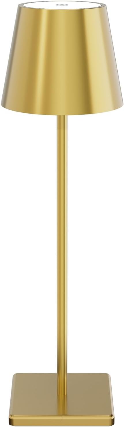 Gold Cordless Table Lamp, 5500mAh Battery Powered Table Light Brass, 3 Color Temperatures Stepless Dimmable Rechargeable Table Lamps for Outdoor Restaurant Bedroom 1 Pack