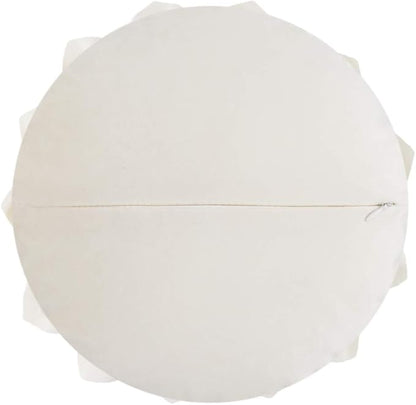 Decorative Throw Pillow 3D Flower Round Pillow Accent Handmade Cushion with Insert for Couch Bed Home Decor 14 inch Cream White