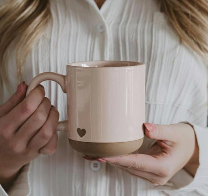 Sweet Water Decor Pink Heart Coffee Mug, 14oz Stoneware Cup with Handle for Hot Cocoa, Tea & Cider, Microwave & Dishwasher Safe, Romantic Valentine's Day Gift for Her