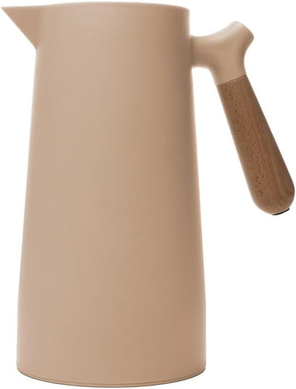 WOLFF - Thermal Coffee Carafe – 34oz/1L Insulated Food-Safe Plastic Exterior and Glass Liner, Wood-Style Handle – Keeps Drinks Hot or Cold for Hours, Coffee and Tea Dispenser - Nude Pink, 34floz/1L