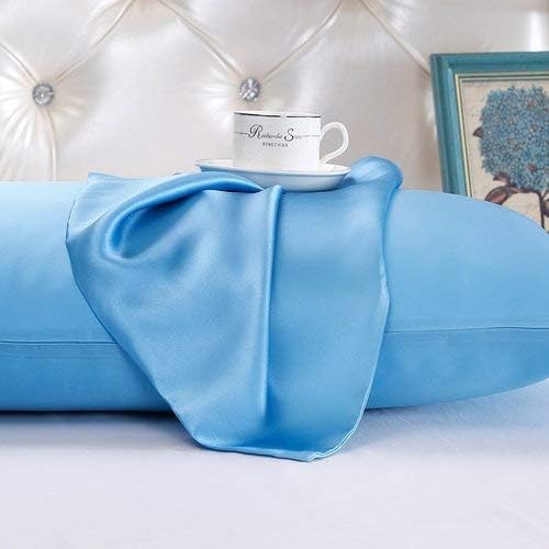 100% Pure Silk Satin Sheet 4pcs, Silk Fitted Sheet 15"Deep Pocket Mattress fit,Silk Flat Sheet&Silk Pillowcases Cool Soft Silk Sheets|Wrinkle Free Fade Resistant Olympic Queen Aqua Blue