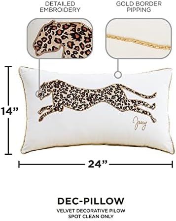 Juicy Couture Reversible Velvet Cheetah Pillow, 14" x 24" Decorative Pillow, White