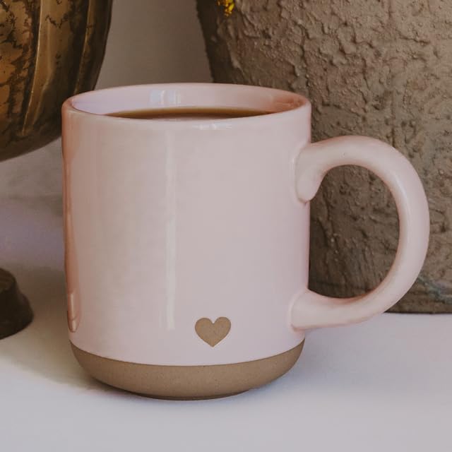 Sweet Water Decor Pink Heart Coffee Mug, 14oz Stoneware Cup with Handle for Hot Cocoa, Tea & Cider, Microwave & Dishwasher Safe, Romantic Valentine's Day Gift for Her