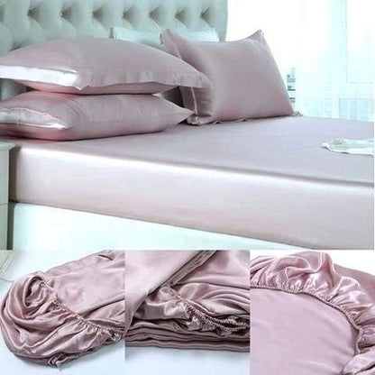 100% Pure Silk Satin Sheet 4pcs, Silk Fitted Sheet 15" Deep Pocket Mattress fit,Silk Flat Sheet&Silk Pillowcases Cool Soft Silk Sheets|Wrinkle Free Fade Resistant California King Gold