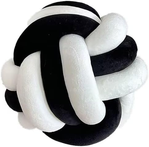 Knot Ball Pillows,Soft Round Knotted Pillow,Handmade Plush Throw Pillows Home Decoration Cushion Pillow for Sofa Bed Couch Floor(8.7 Inch,Black-White)