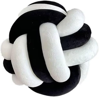 Knot Ball Pillows,Soft Round Knotted Pillow,Handmade Plush Throw Pillows Home Decoration Cushion Pillow for Sofa Bed Couch Floor(8.7 Inch,Black-White)