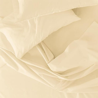 Peru Pima 415 Thread Count Percal King Sheet Set - 100% Peruvian Pima Cotton, 4 Piece (Flat, Fitted, 2 Pillowcases) - Cooling, Crisp, Deep Pocket, Hotel Quality Bedding - Ivory