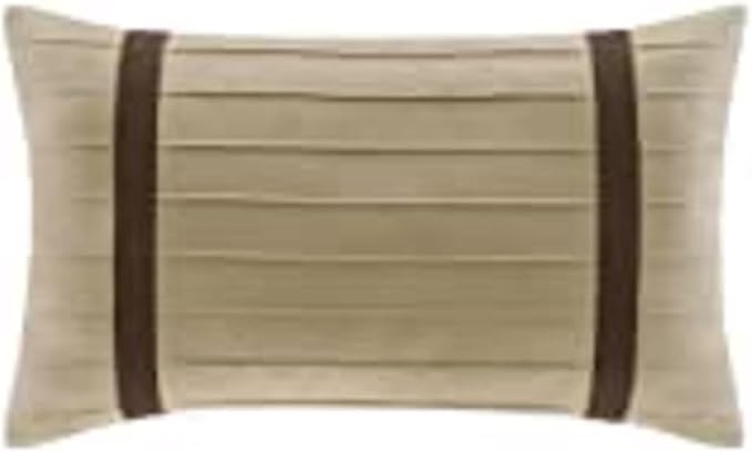 Madison Park Palmer Comforter Set - Faux Suede Design, Striped Accent, All Season Down Alternative Bedding, Matching Shams, Decorative Pillow, Bed Skirt, Full (82 in x 90 in), Natural 7 Piece