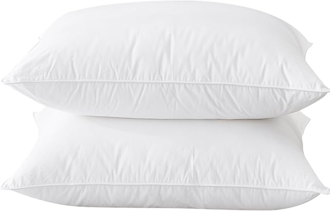 BHZ Goose Down Feather Pillows Queen Size Set of 2, Hotel Collection Bed Pillows for Sleeping Medium Firm Soft Support Pillow for Side and Back Sleepers
