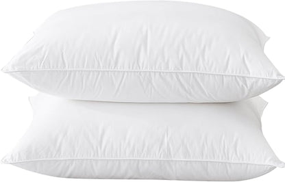 BHZ Goose Down Feather Pillows Queen Size Set of 2, Hotel Collection Bed Pillows for Sleeping Medium Firm Soft Support Pillow for Side and Back Sleepers