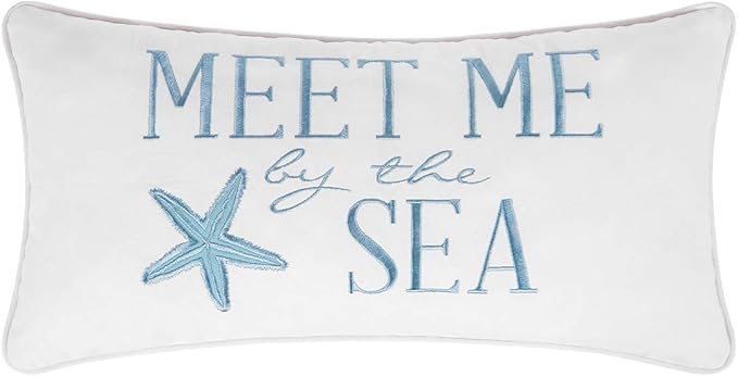 C&F Home Starfish Meet Me at The Sea Embroidered Accent Pillow 12" x 24" Summer Coastal Beach House Nautical Ocean Home Living Room Sofa Couch Chair Bed Bedroom Decor Decoration 12" x 24" White
