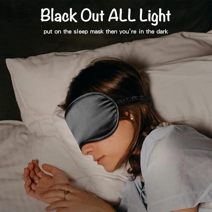 LULUSILK Mulberry Silk Sleep Eye Mask Blindfold with Elastic Strap Headband, Soft Eye Cover Eyeshade for Night Sleeping, Travel, Nap(Black), Pack of 1