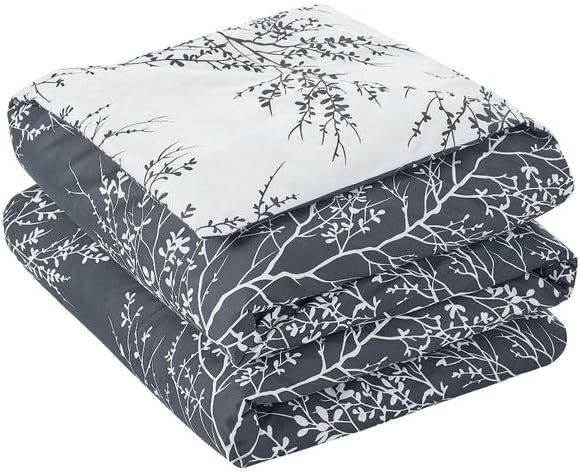Spirit Linen 5 pcs Twin Comforter Set - Cozy Deep Sleep Microfiber Bedding Comforter Sets with Foliage Designed - Twin Bedding Sets with Pillow Shams (Grey, Twin)
