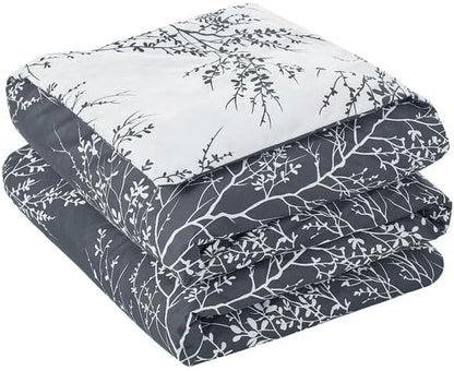 Spirit Linen 5 pcs Twin Comforter Set - Cozy Deep Sleep Microfiber Bedding Comforter Sets with Foliage Designed - Twin Bedding Sets with Pillow Shams (Grey, Twin)