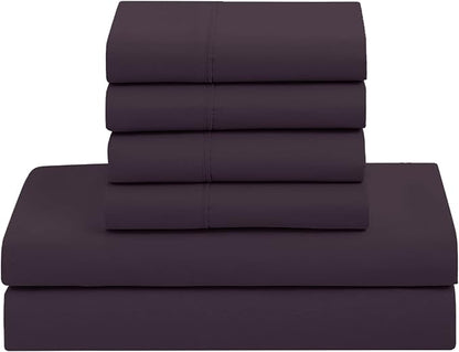 Sweet Home Collection 7 Piece Comforter Set Bag Solid Color All Season Soft Down Alternative Blanket & Luxurious Microfiber Bed Sheets, Purple, Twin