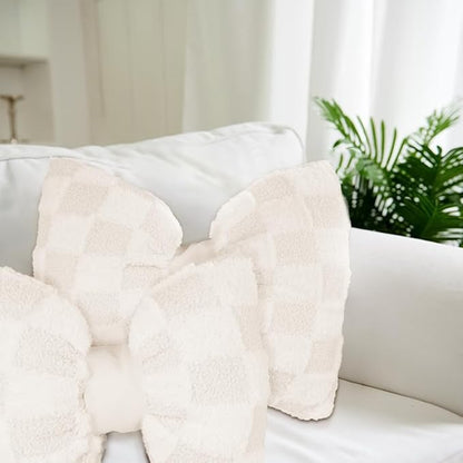 2 Pcs White Bow Pillow Big Bow Shaped Cushion Plush Car Lumbar Pillow Aesthetic Home Decor Throw Pillows for Room Bed Sofa Couch Decor
