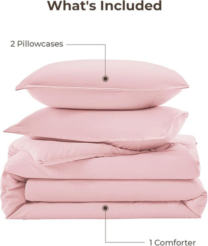 Litanika Comforters Pink Super King Size, 3 Pieces Lightweight Solid Bedding Set & Collections, All Season Fluffy Bed Set (120x120In Comforter & 2 Pillowcases)