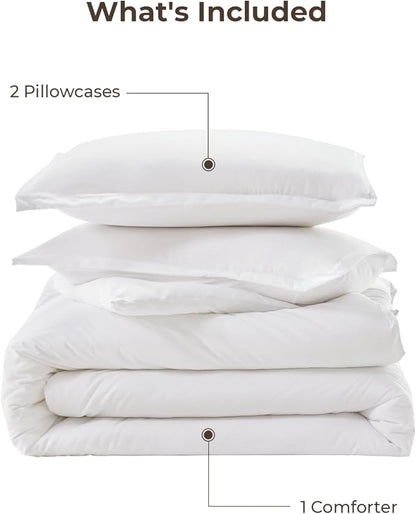 Litanika White Oversized King Comforters Super King Size, 3 Pieces Lightweight Solid Bedding Comforter Set, All Season Fluffy Bed Set (120x120In Comforter & 2 Pillowcases)