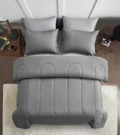Maple&Stone King Size Comforter Set 7 Pieces Bed in a Bag - Down Alternative Bed Set with Sheets, Pillowcases & Shams, Soft Reversible Duvet Insert for King Bed, Dark Grey & Light Grey