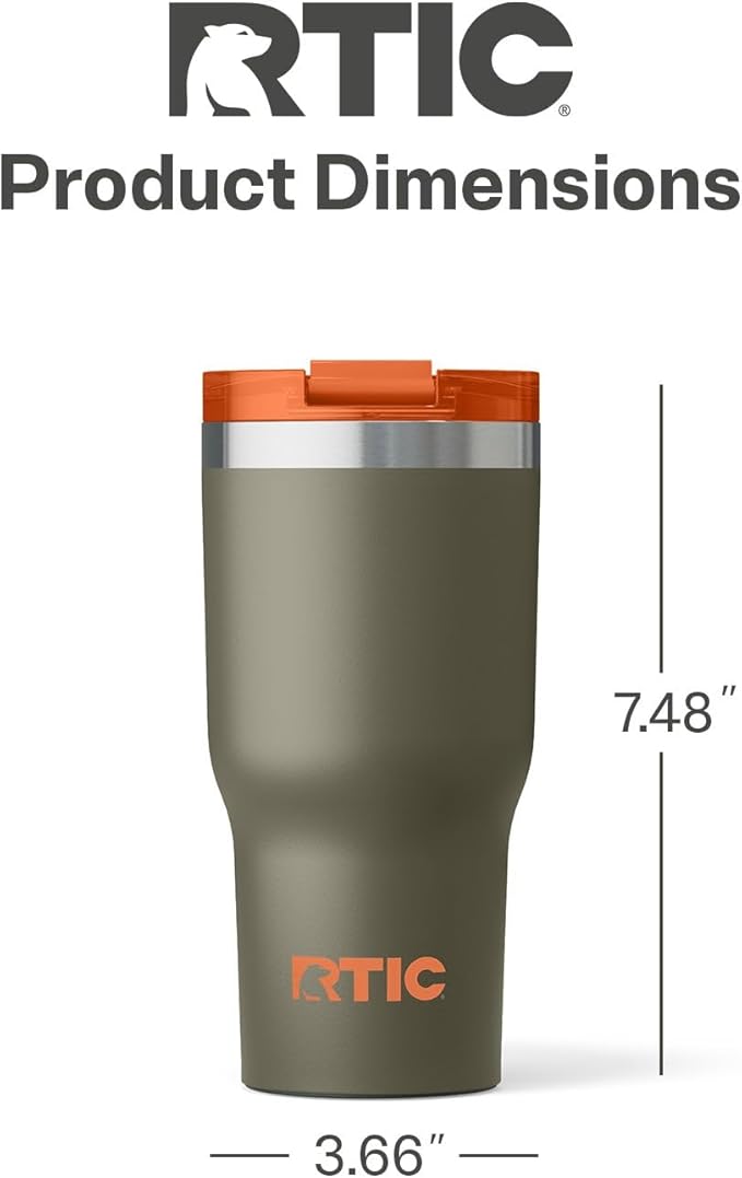 RTIC 20oz Essential Tumbler with Lid, Ceramic Lined, Insulated, Stainless Steel, Metal, Double Wall Vacuum-Insulation, Travel Cup for Iced Coffee, Tea, Hot and Cold Drink, Trailblazer