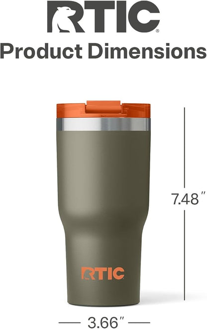 RTIC 20oz Essential Tumbler with Lid, Ceramic Lined, Insulated, Stainless Steel, Metal, Double Wall Vacuum-Insulation, Travel Cup for Iced Coffee, Tea, Hot and Cold Drink, Trailblazer