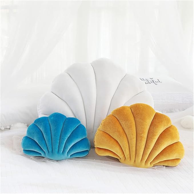 Patty Both Seashell Decorative Pillow Velvet Seashell Throw Pillow, Sea Shell Shaped Throw Pillow Decorative Pillows for Bed Couch Home Office Decor (White, Medium(17.2 * 13.2in 0.55kg))