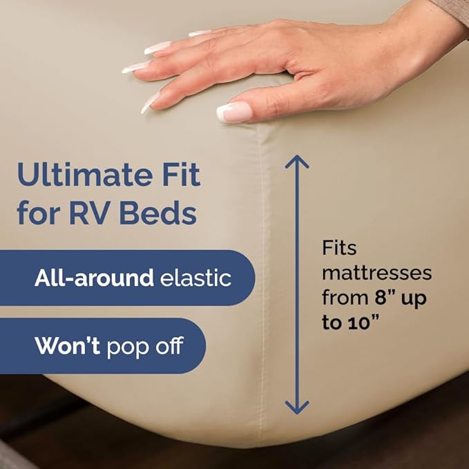RV Short Queen Sheet Set 60 X 75 - 4 Piece RV Short Queen Bed Sheets - Soft, Breathable and Cooling - Designed for Bunks, Trailers & Campers - Fits 8” to 12" Mattress - Hotel Luxury Bedding - Cream